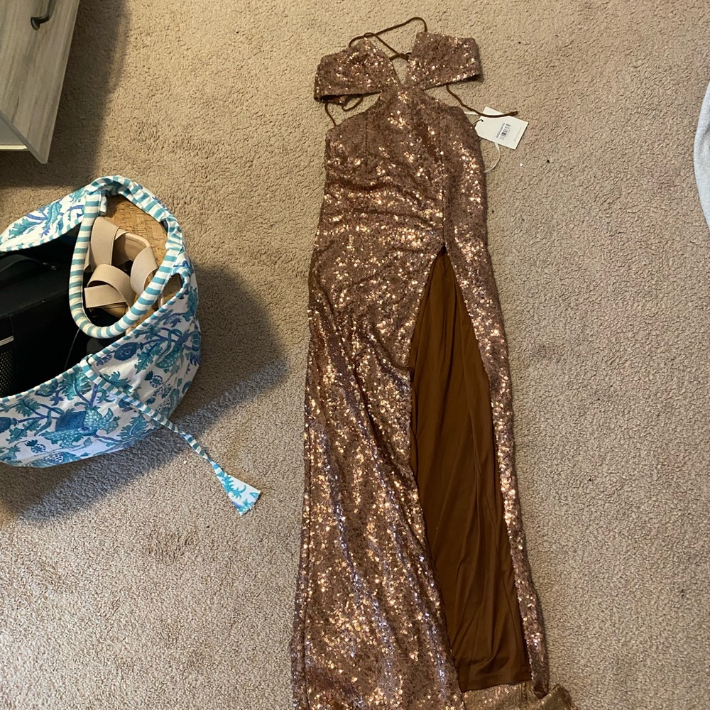 Hello Molly bronze sparkle maxi dress XS